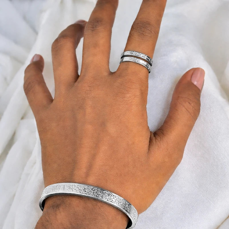 Ayatul Kursi Bar Locket + Breslet + Ring - Silver