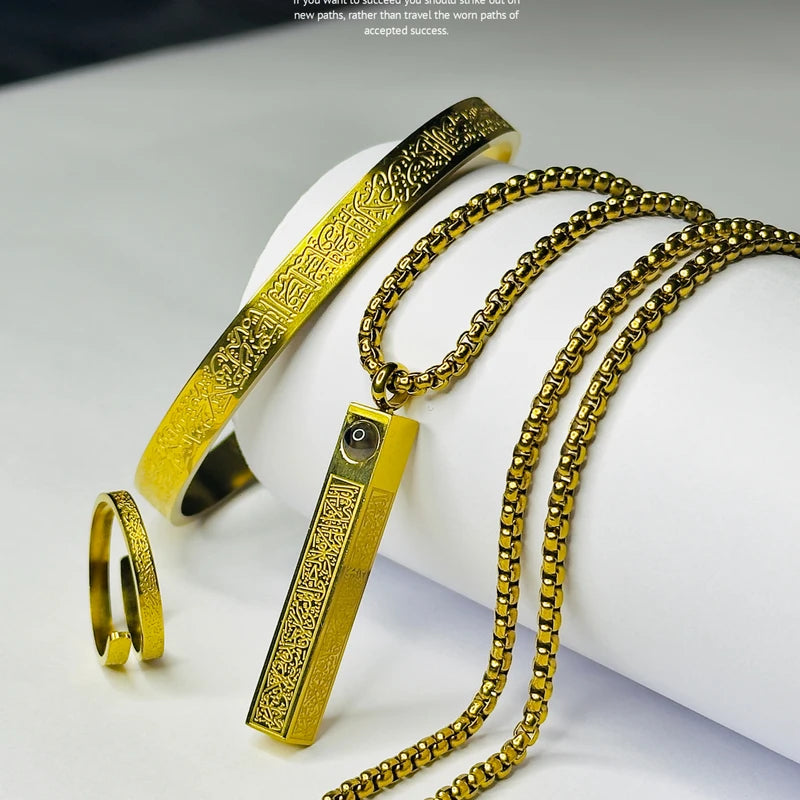 Ayatul Kursi Bar Locket + Breslet + Ring - Golden